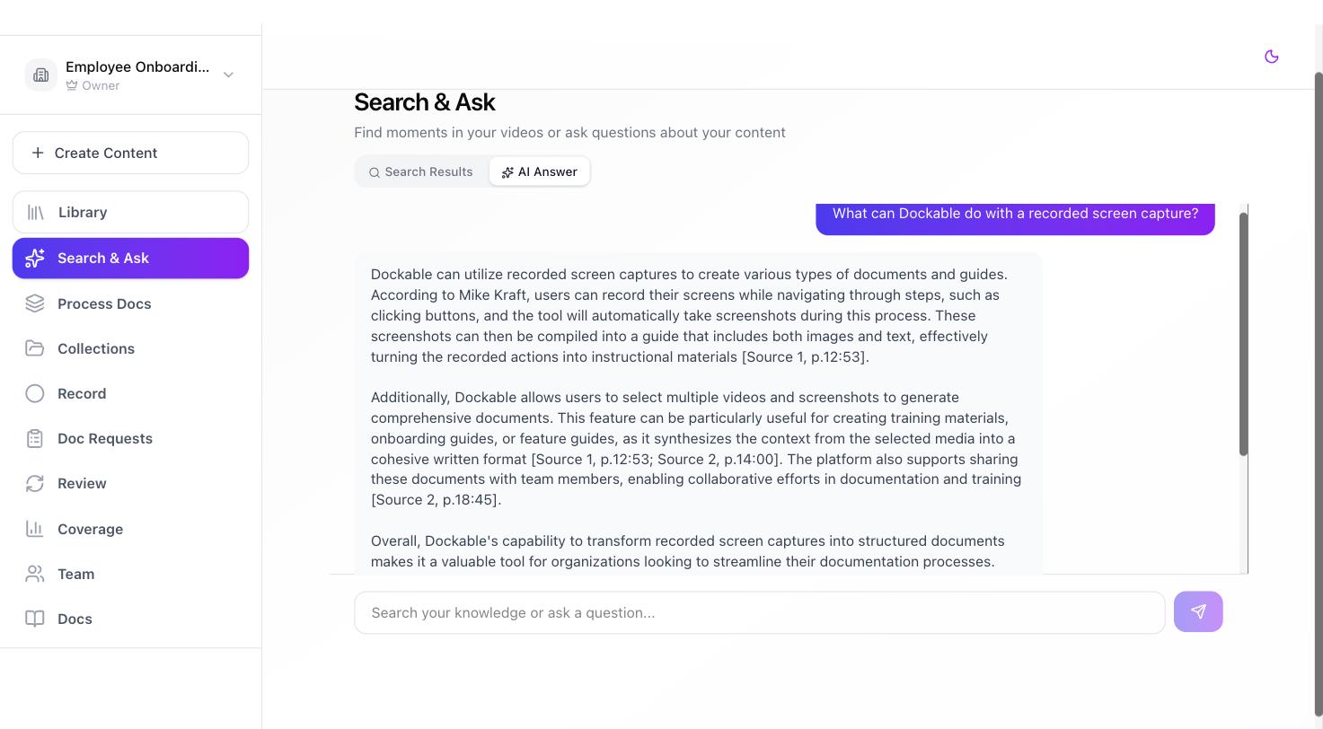 Ask AI answering a question with cited sources